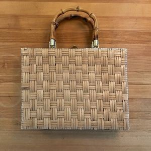 Vintage wicker purse with bamboo handle